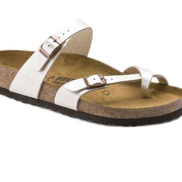 NWT Birkenstock Mayari White Birko-Flor Leather Slide Sandals 9- 9-5 NARROW - Picture 5 of 10